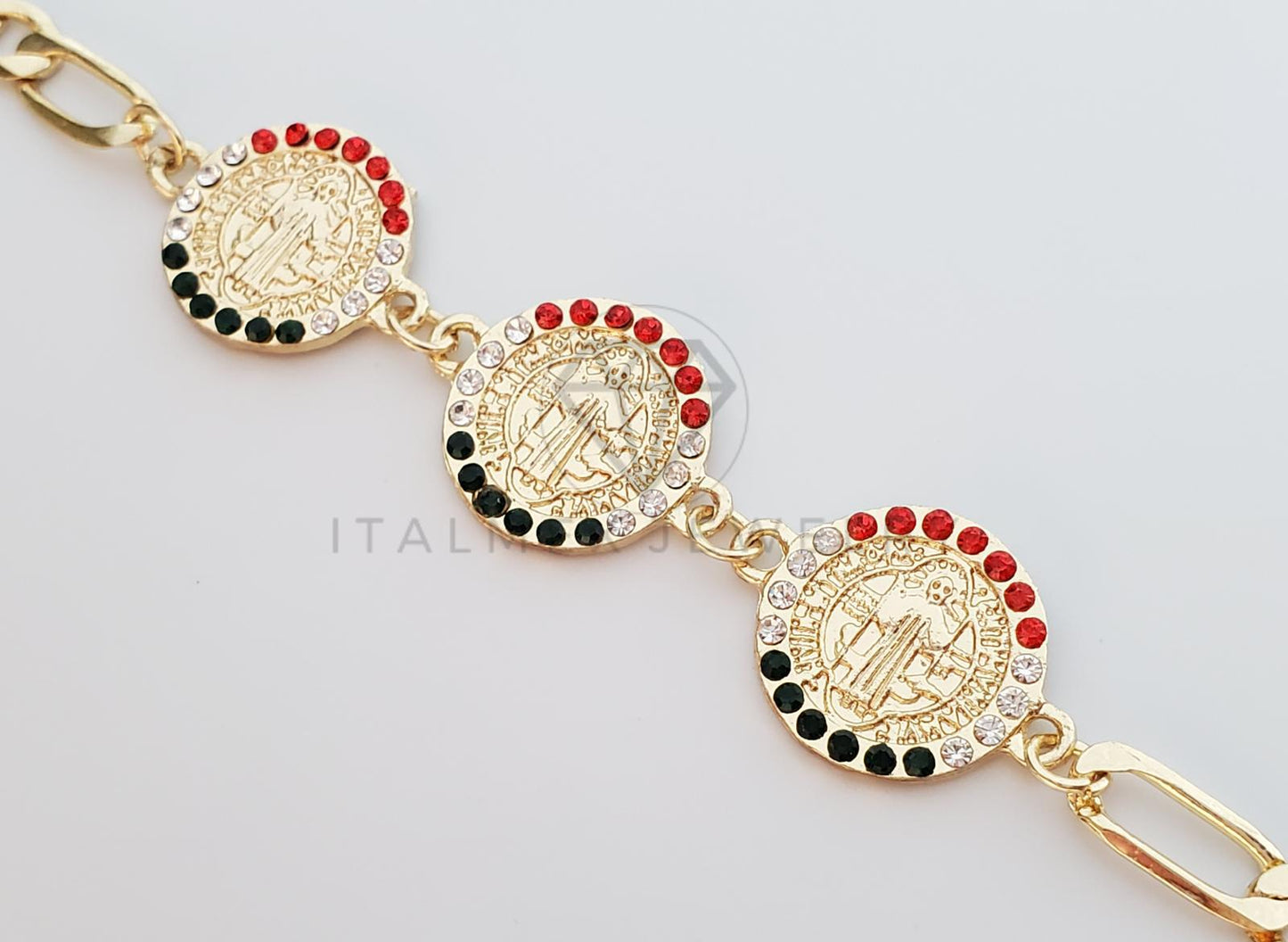 Pulsera Elegante - 100185 - Diseño Medallas San Benito CZ Mexico Oro Laminado 18K