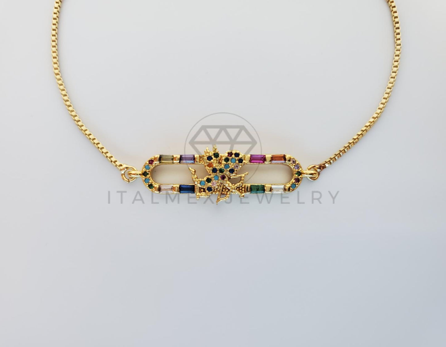 Pulsera Ajustable - 101296 - Diseño de Cupido con CZ Color Oro Laminado 18K