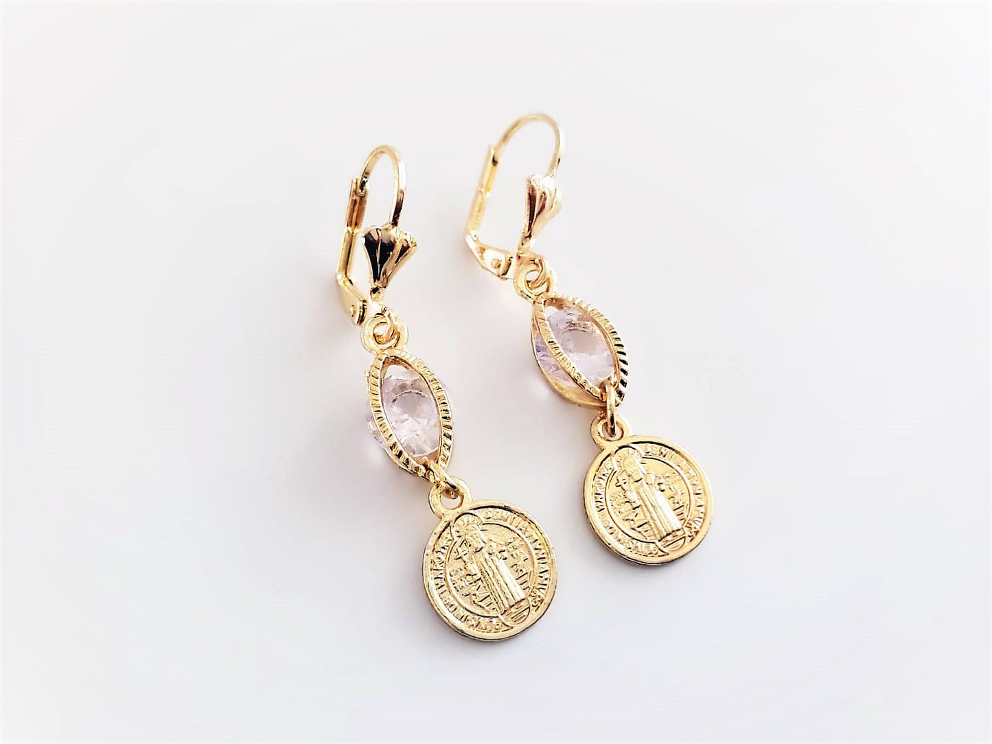 Saint Benedict Design with Clear CZ | 18K Gold-Plated Earrings