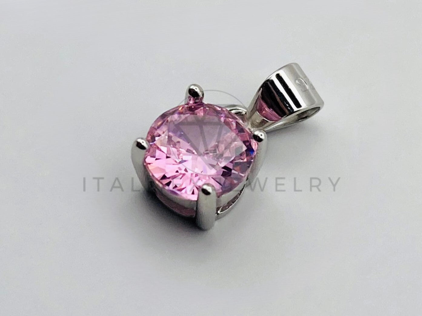 Dije No Religioso - 105503 - Dije Redondo Circonia Rosa Coral 6mm Plata .925