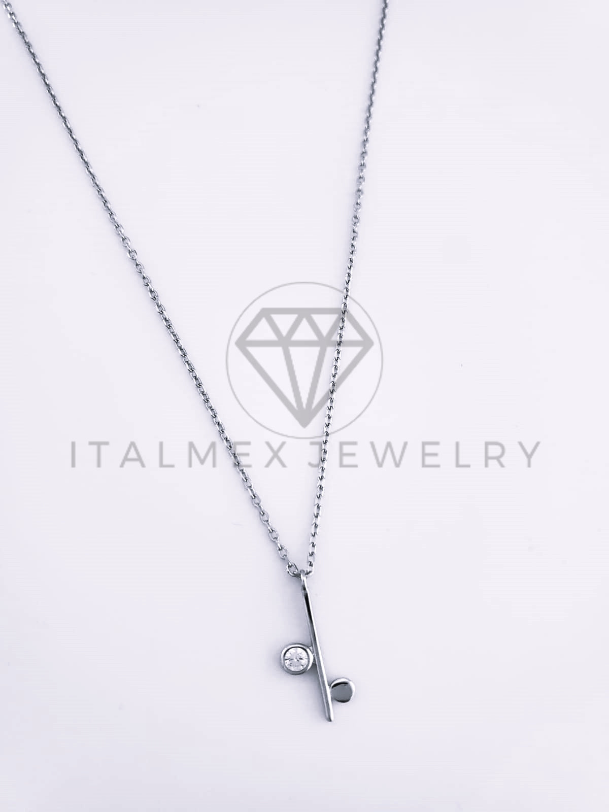 Collar de Lujo - 103634 - Estilo Baston y Bolas Circonia Clara Plata Fina .925