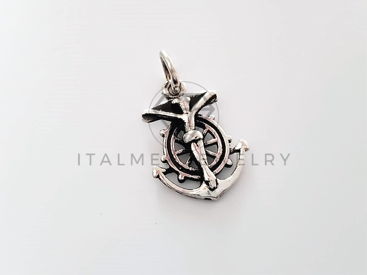 Dije Religioso - 104284 - Diseño Ancla Cristo Plata Fina .925