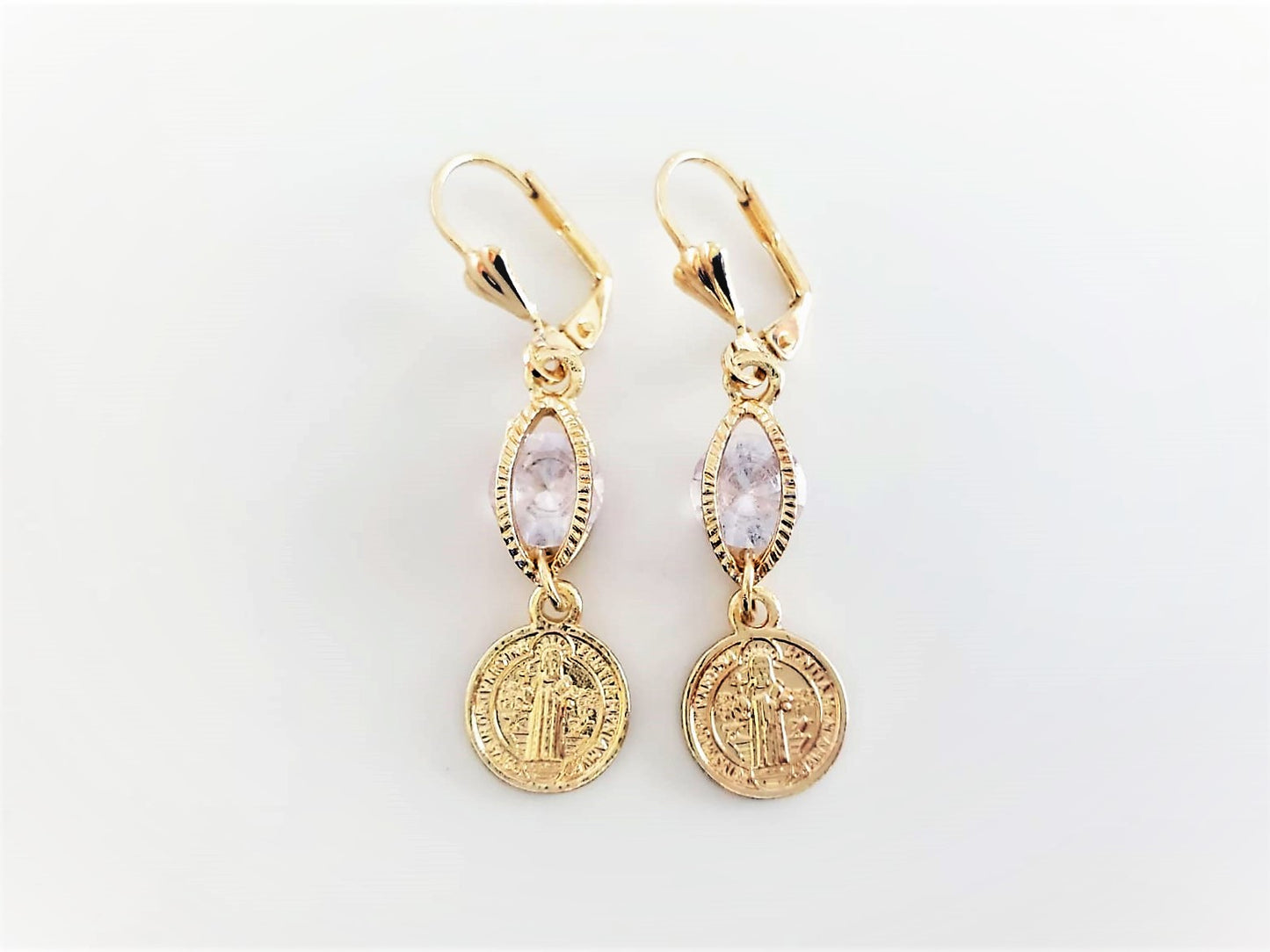 Saint Benedict Design with Clear CZ | 18K Gold-Plated Earrings