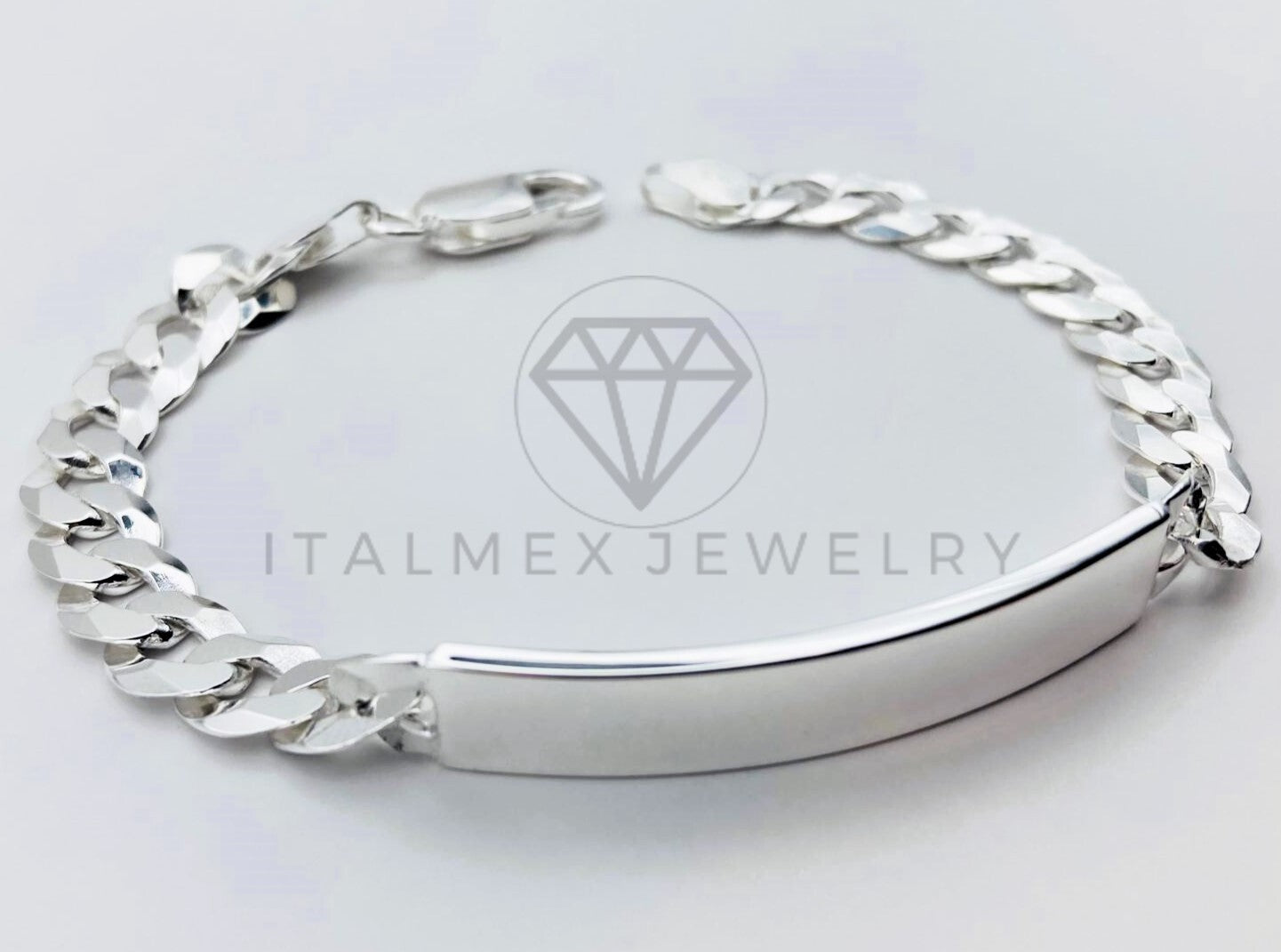 Esclava Cubana Placa Lisa 8mm Plata .925