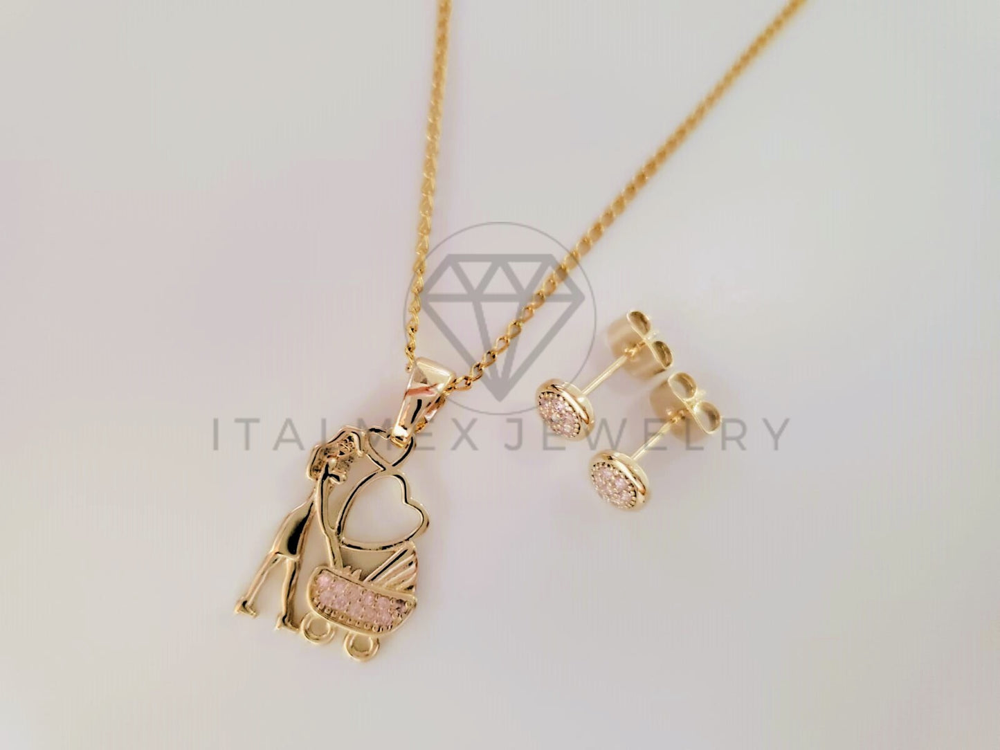 Juego de Lujo - 105268 - Diseño Mamá y Bebé Circonia Rosa Oro Laminado 18K