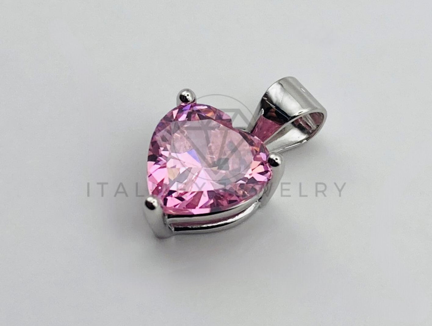 Dije No Religioso - 105502 - Dije Corazon Circonia Rosa Coral 8mm Plata .925