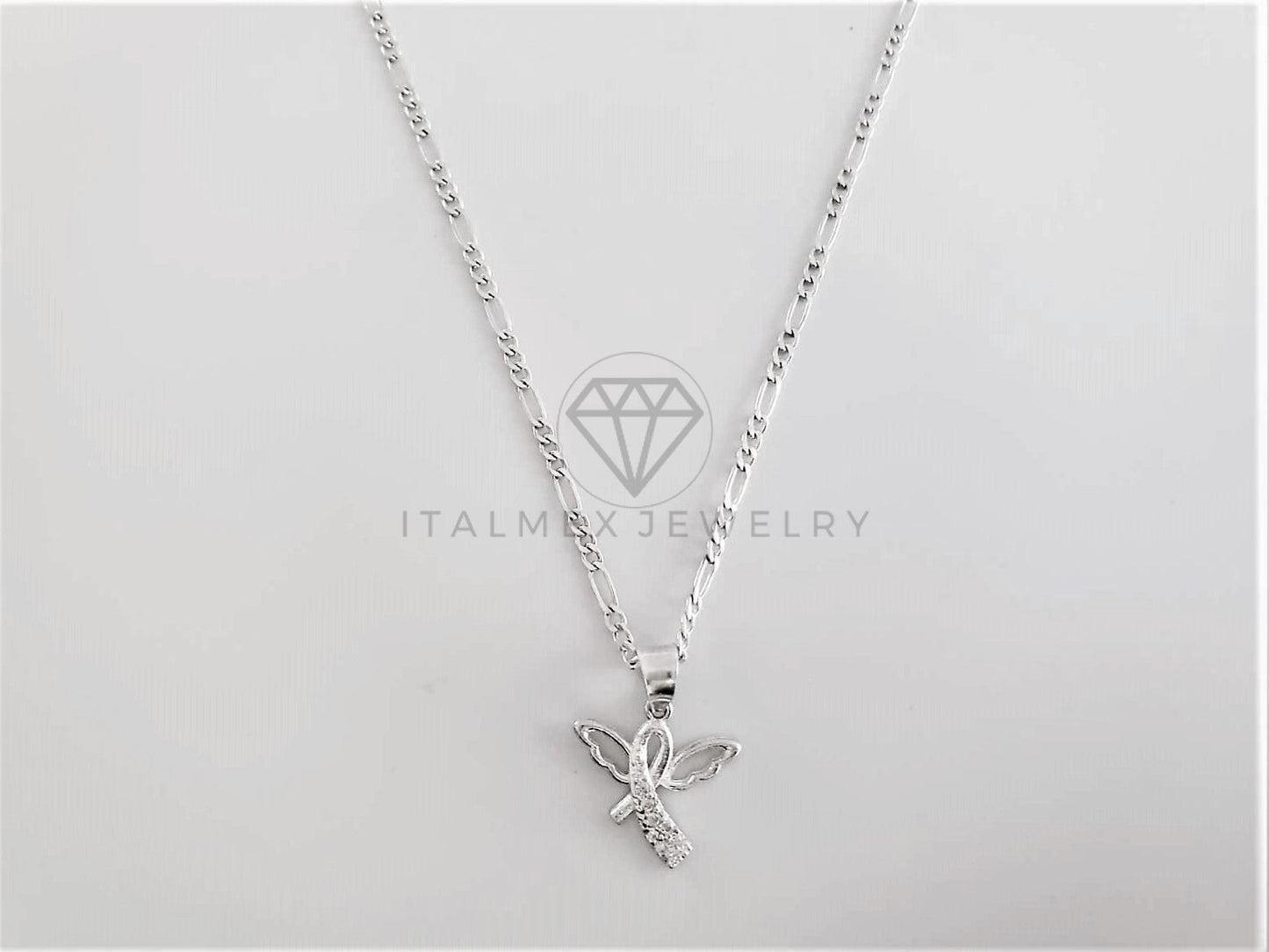 Dije No Religioso - 103239 - Diseño Moño con Alas CZ Clara Plata Fina .925