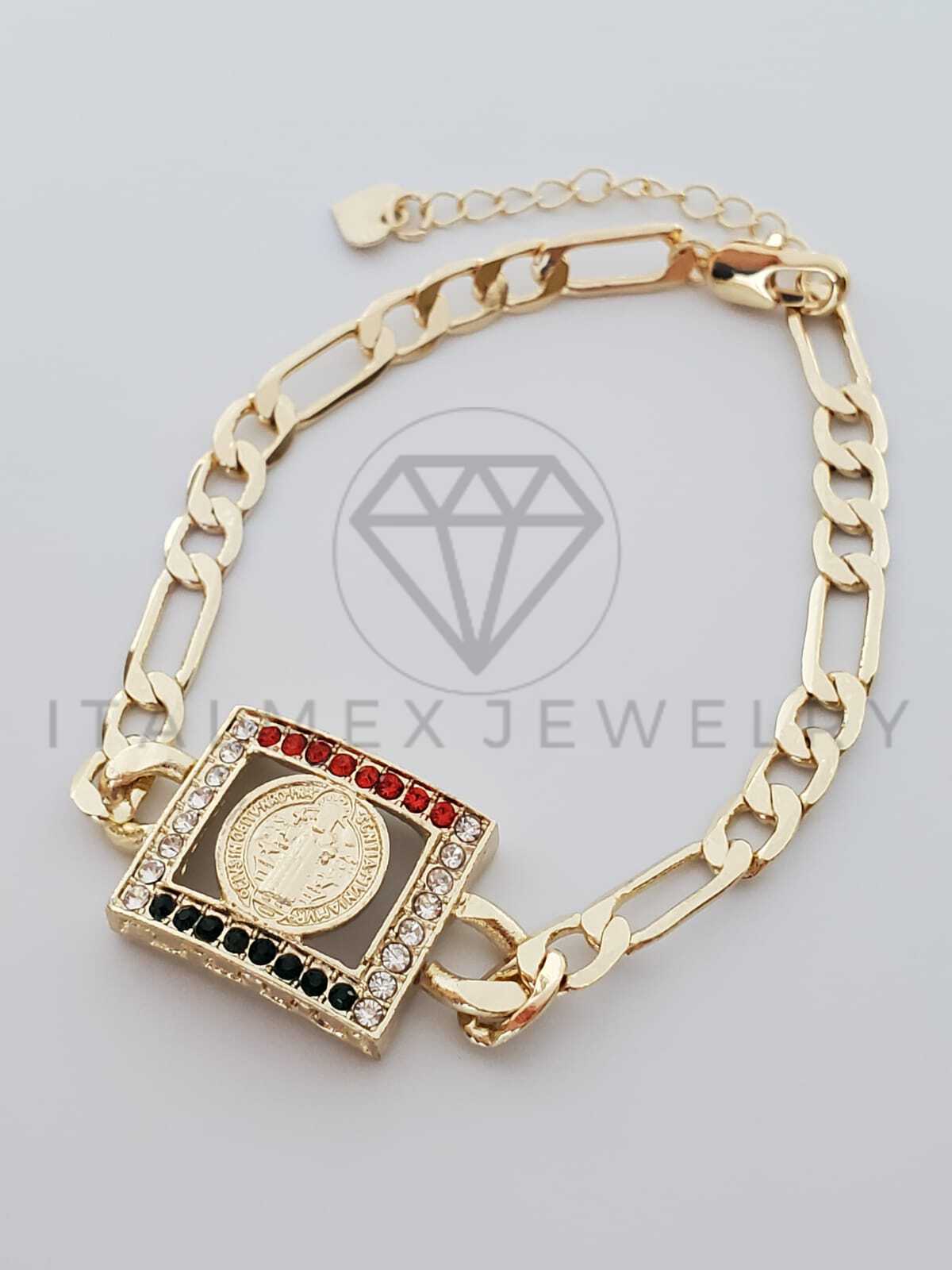Esclava Elegante - 100245 - Diseño San Benito CZ Tricolor Oro Laminado 18K