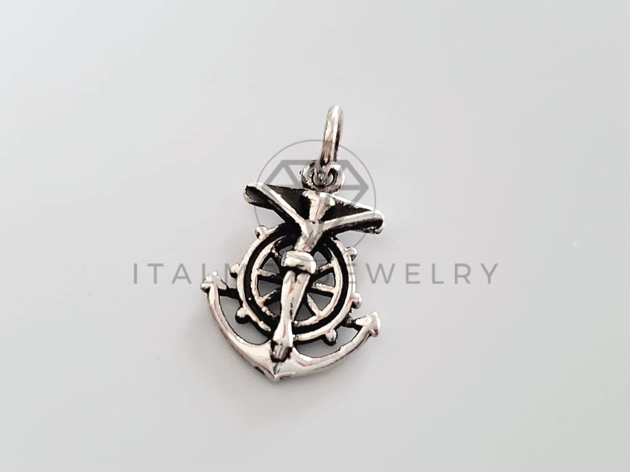 Dije Religioso - 104284 - Diseño Ancla Cristo Plata Fina .925