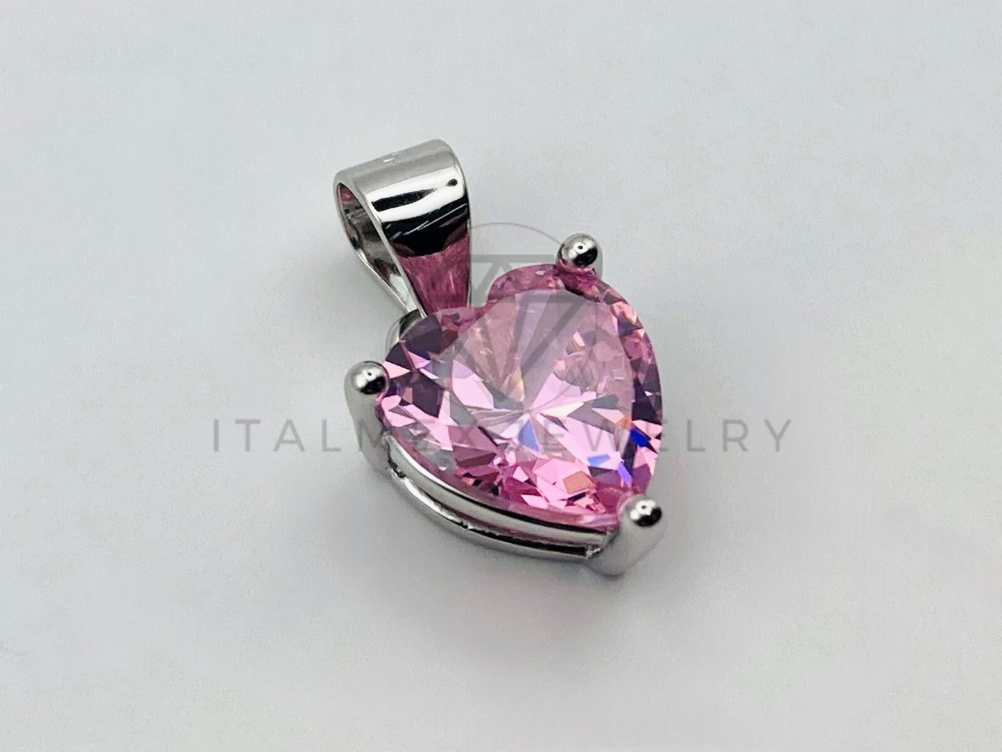 Dije No Religioso - 105502 - Dije Corazon Circonia Rosa Coral 8mm Plata .925