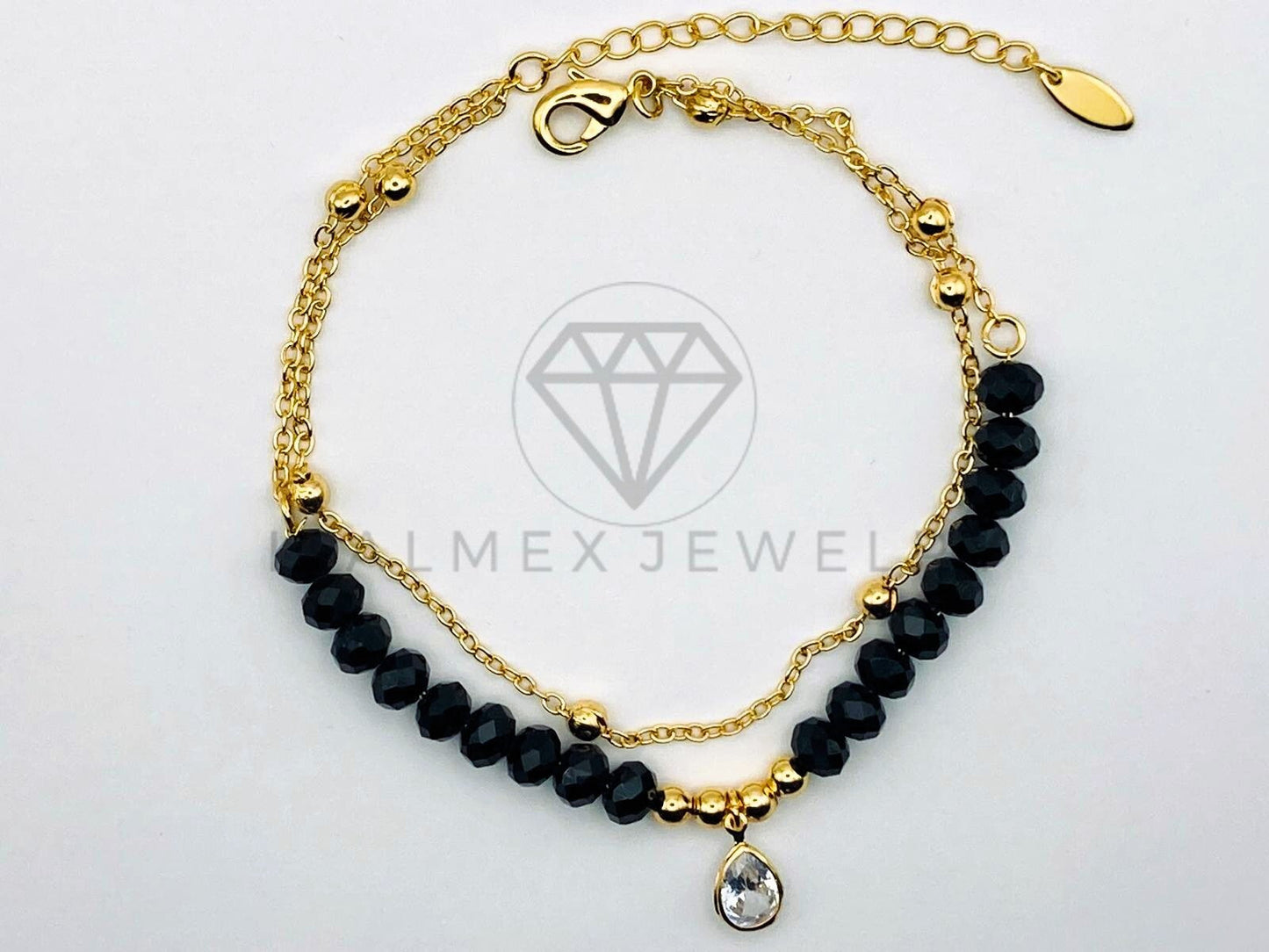 Tobillera Ajustable - 105544 - Diseño de Shakira Negra con Circonia Clara Oro Laminado 18K