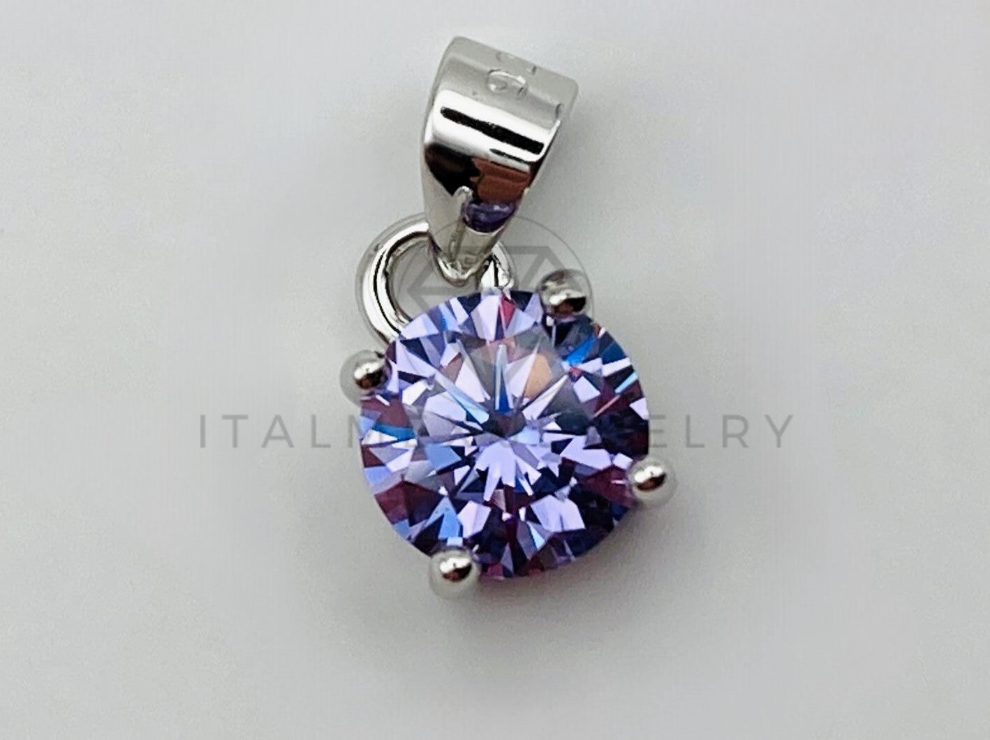 Dije No Religioso - 105506 - Dije Redondo Circonia Morado Lavanda 6mm Plata .925