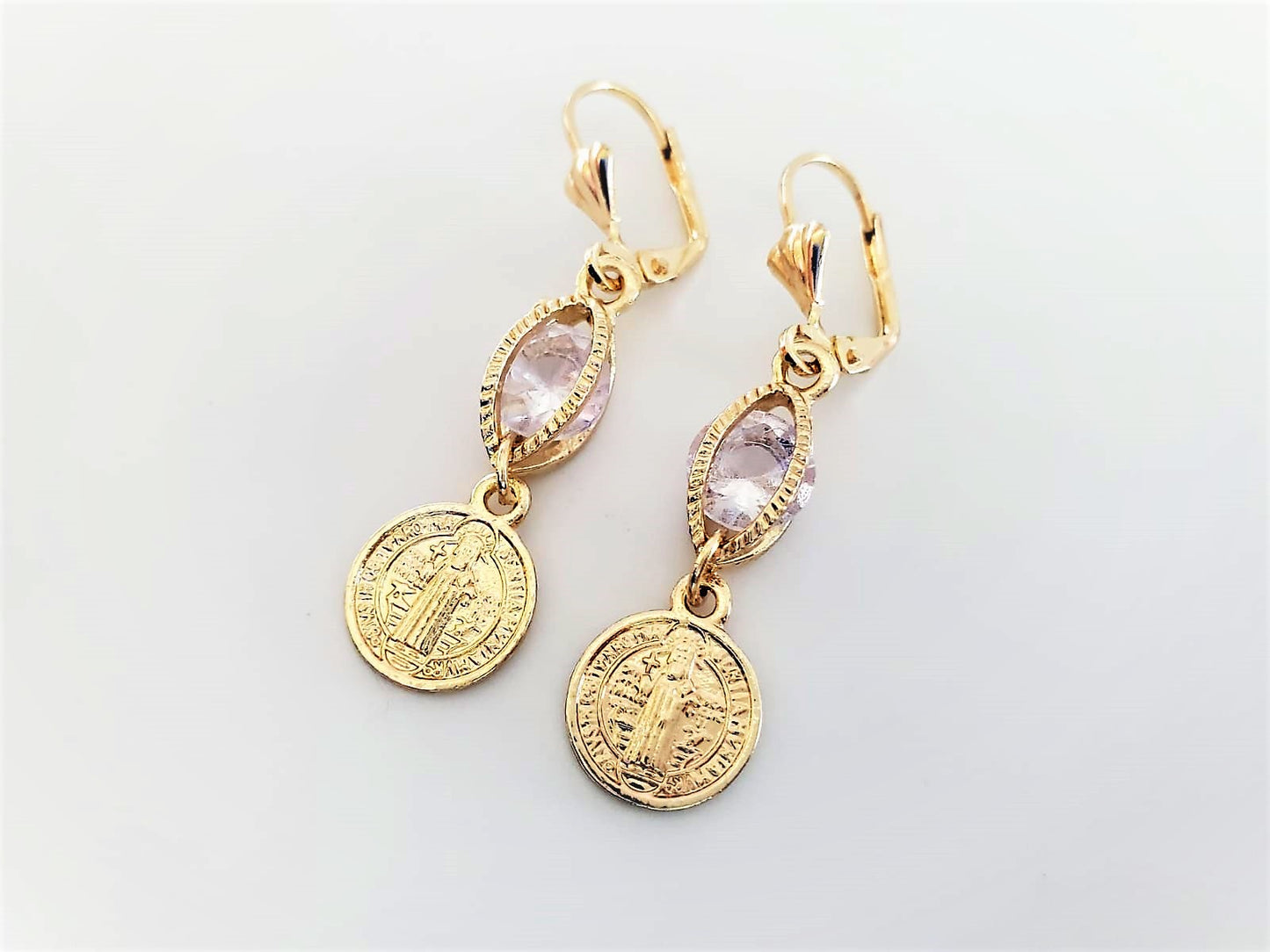 Saint Benedict Design with Clear CZ | 18K Gold-Plated Earrings