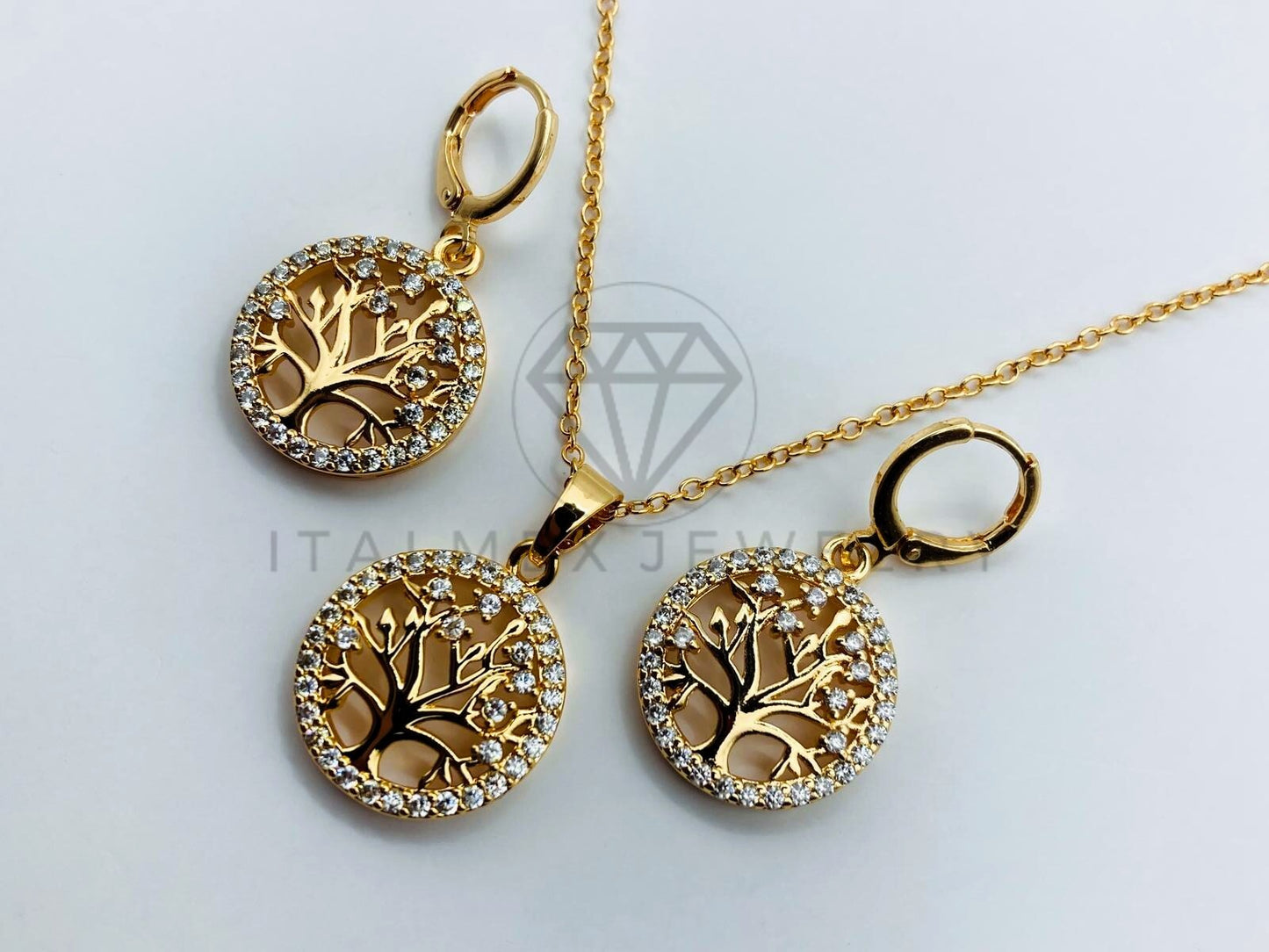 Juego de Lujo - 105866 - Juego Arbol de la Vida Circonia Clara Oro Laminado 18K