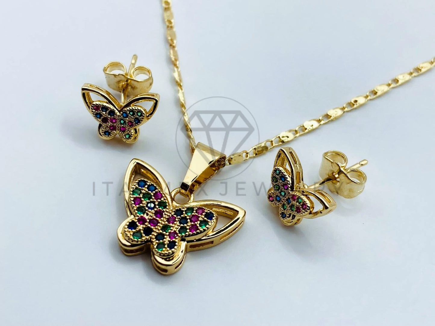 Juego de Lujo - 105868 - Juego Mariposas Circonia Colores Oro Laminado 18K