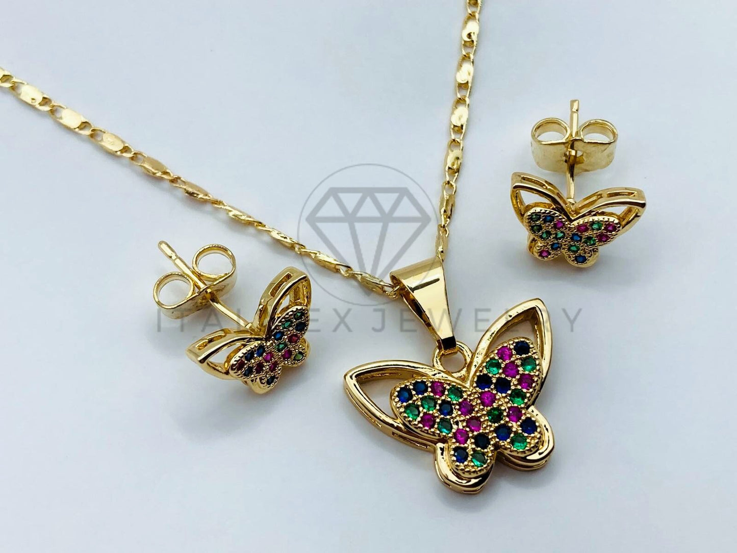 Juego de Lujo - 105868 - Juego Mariposas Circonia Colores Oro Laminado 18K