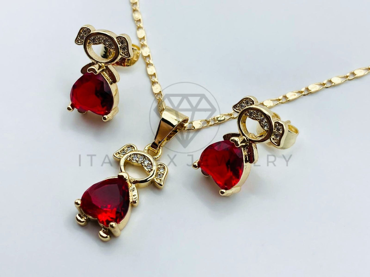 Juego de Lujo - 105872 - Juego Niñas Circonia Roja Oro Laminado 18K