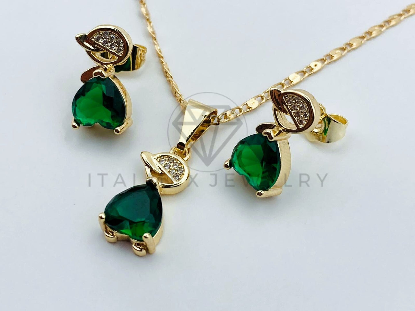Juego de Lujo - 105875 - Juego Niños Circonia Verde Oro Laminado 18K