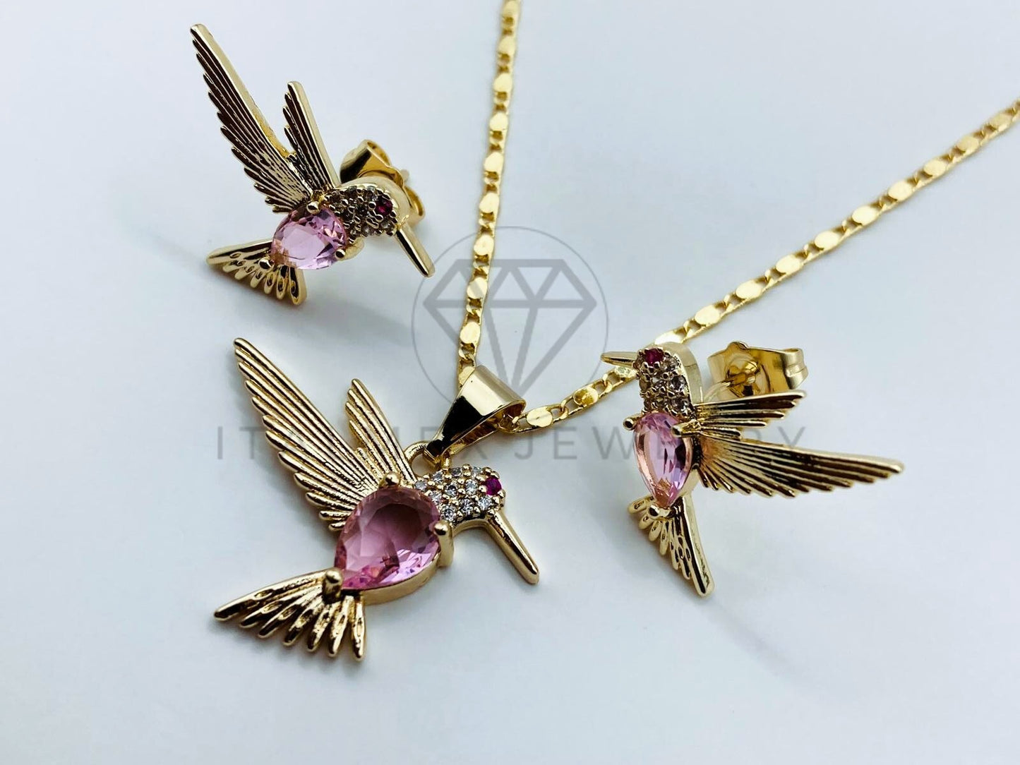 Juego de Lujo - 105877 - Juego Colibri Circonia Rosa Oro Laminado 18K