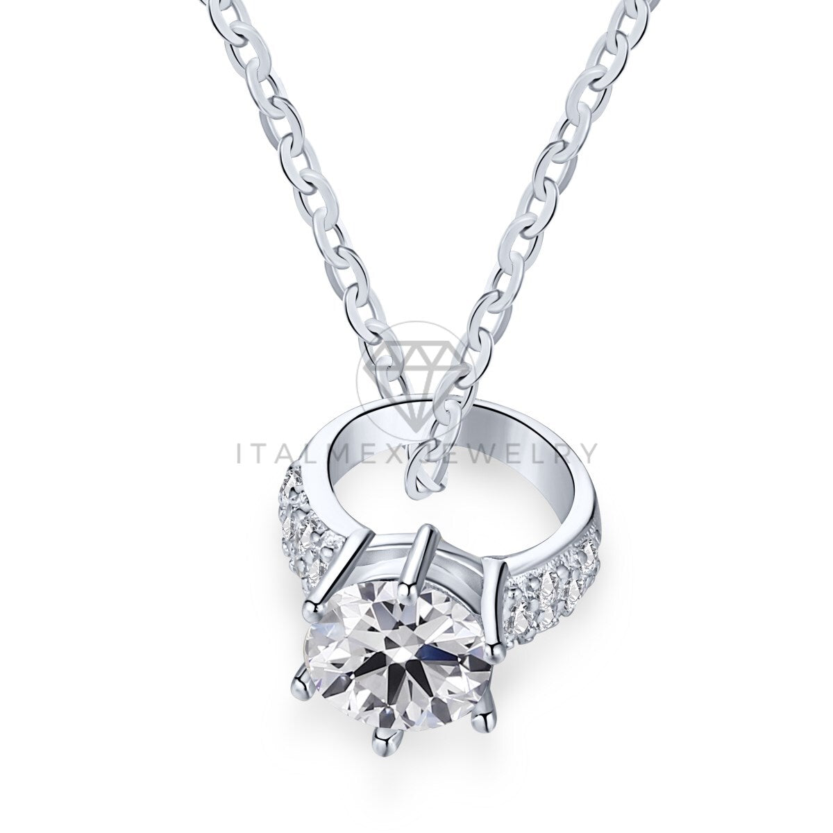 Collar de Lujo - 103640 - Estilo Anillo de Matrimonio Circonia Clara Plata Fina .925