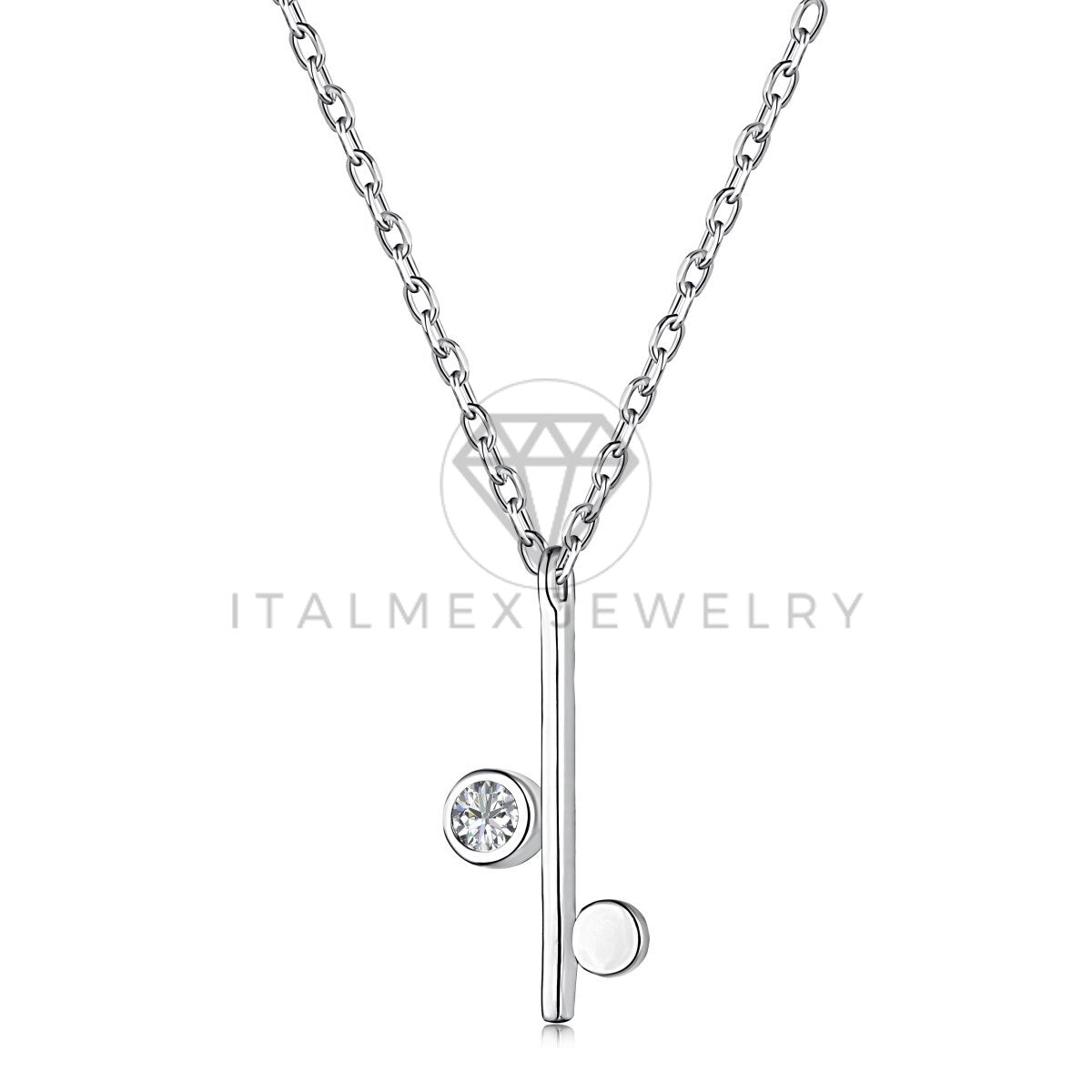 Collar de Lujo - 103634 - Estilo Baston y Bolas Circonia Clara Plata Fina .925