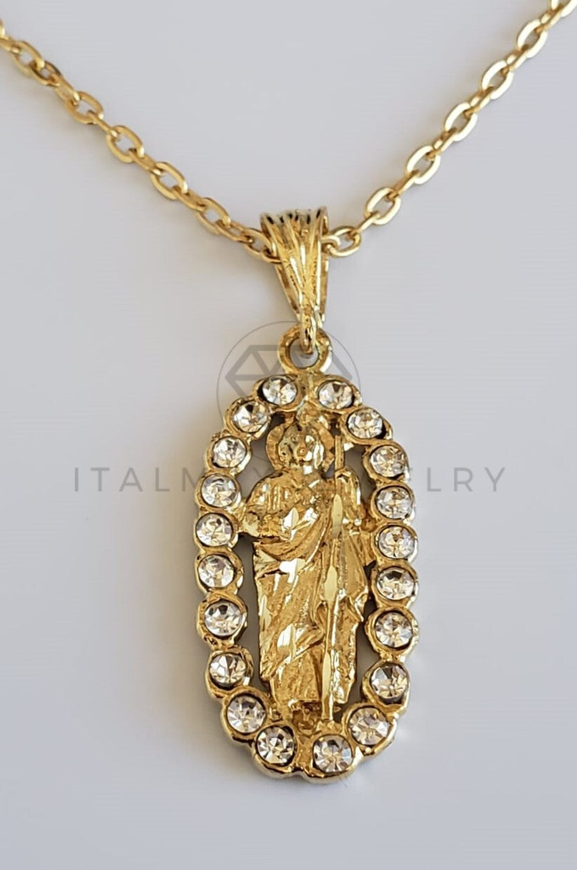 Dije Religioso - 100389.390.391.392.546.547 - Medalla San Judas con Circonia Tamaño Chico Oro Laminado 18K