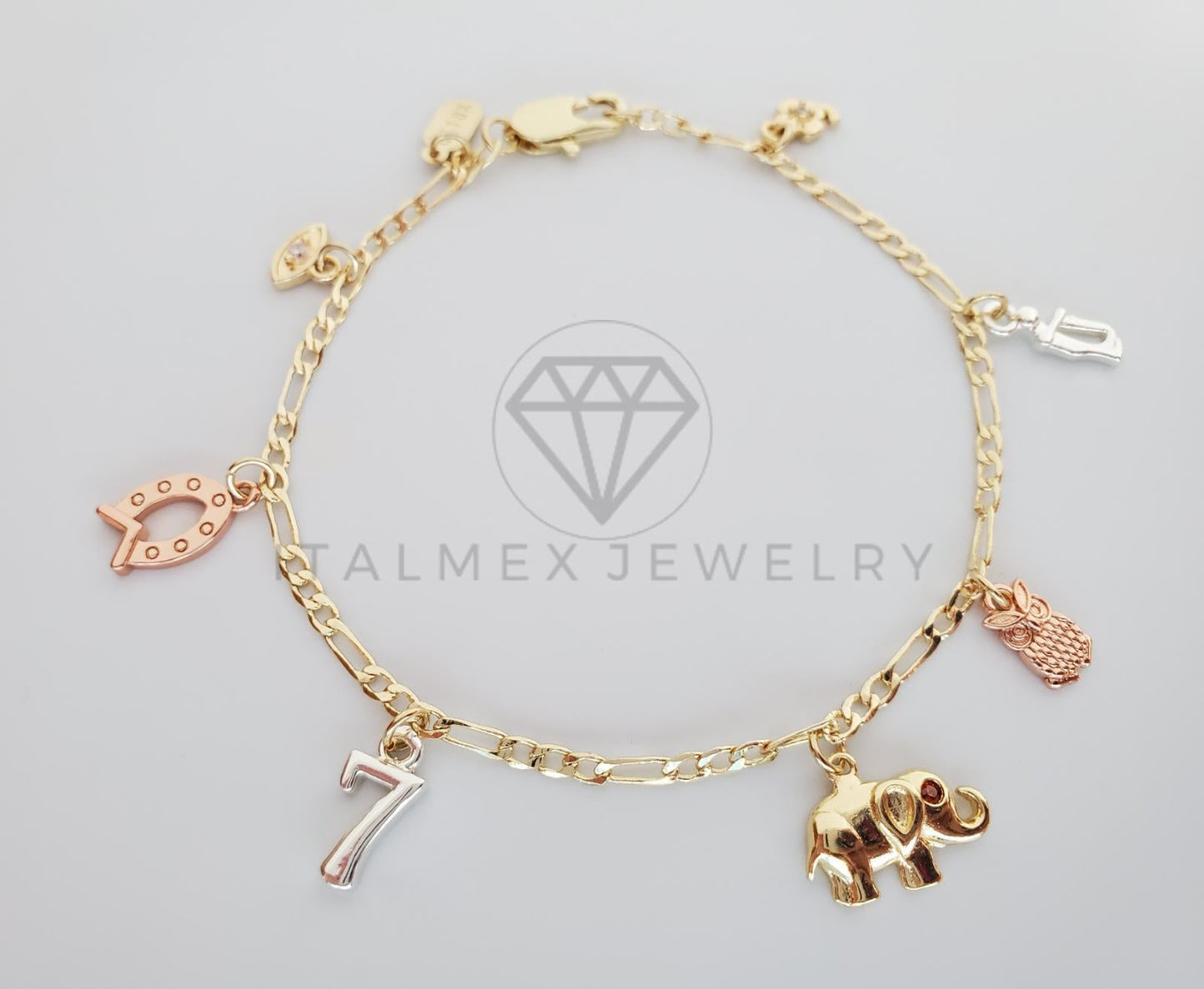 Pulsera Elegante - 101462 - Diseño de las 7 Potencias de 3 Colores Oro Laminado 18K