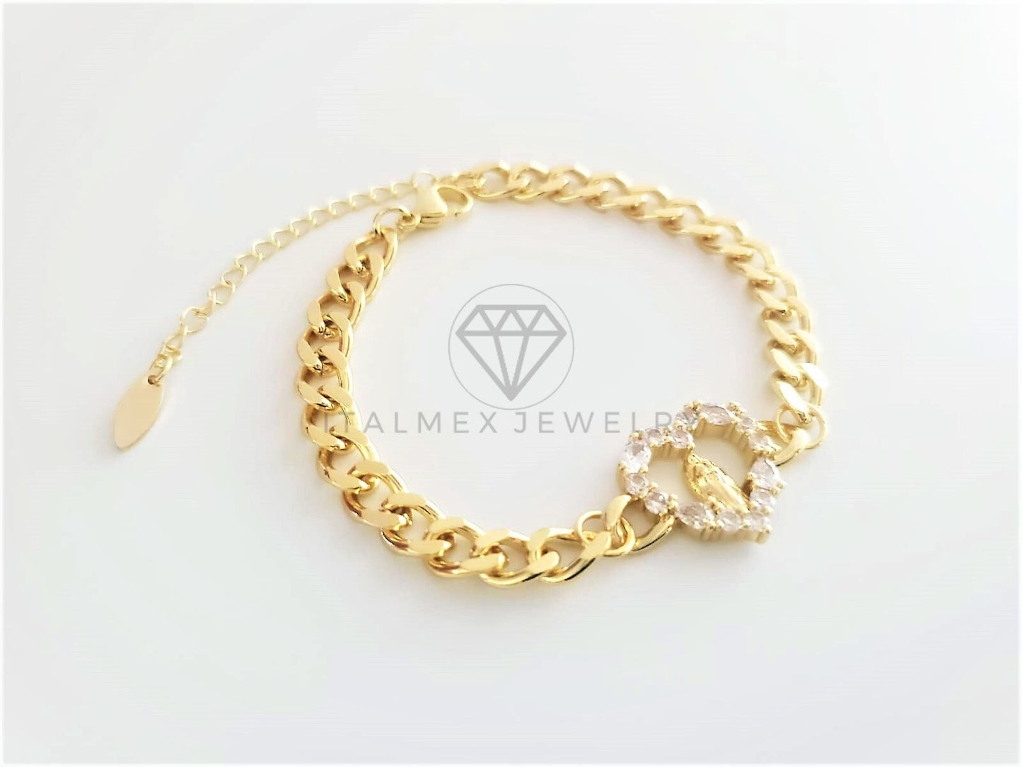 Pulsera de Lujo - 103119 - Cadena Cubana con Virgen CZ Clara Oro Laminado 18K