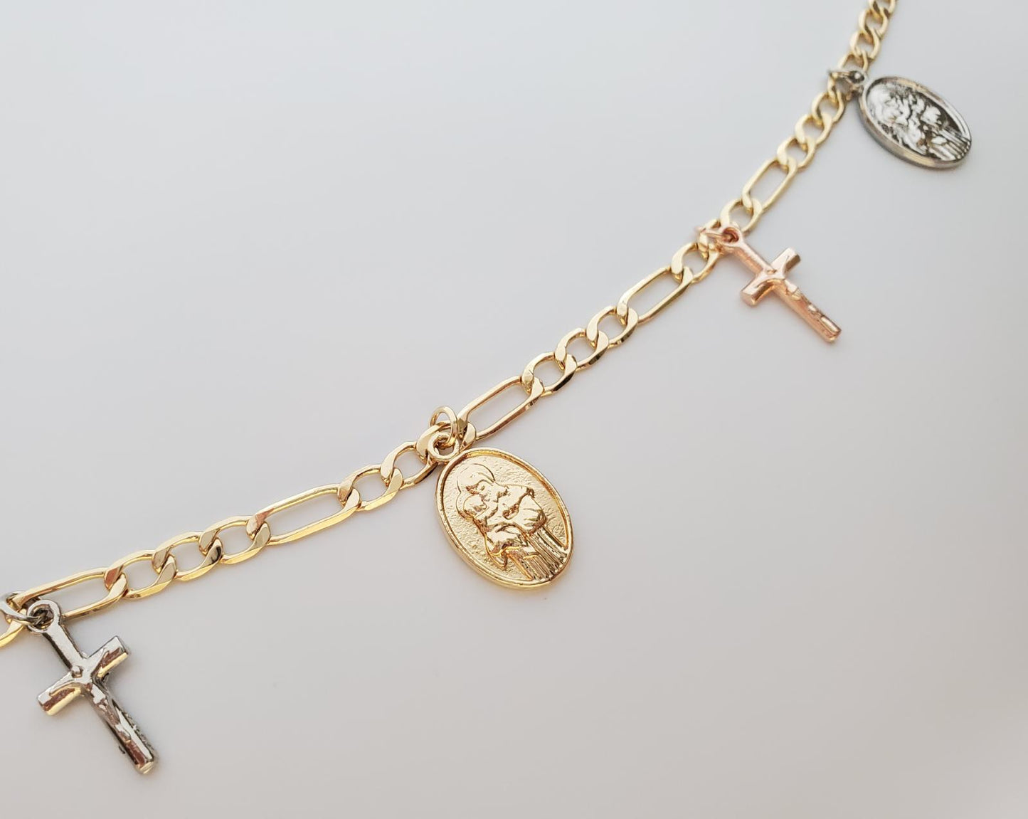 18K Gold-Plated Anklet | Jesus Christ Cross & Virgin Charms
