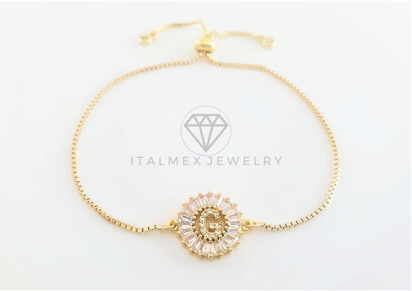 Pulsera Ajustable - 102633 - Diseño de Inicial "G" CZ Clara Oro Laminado 18K