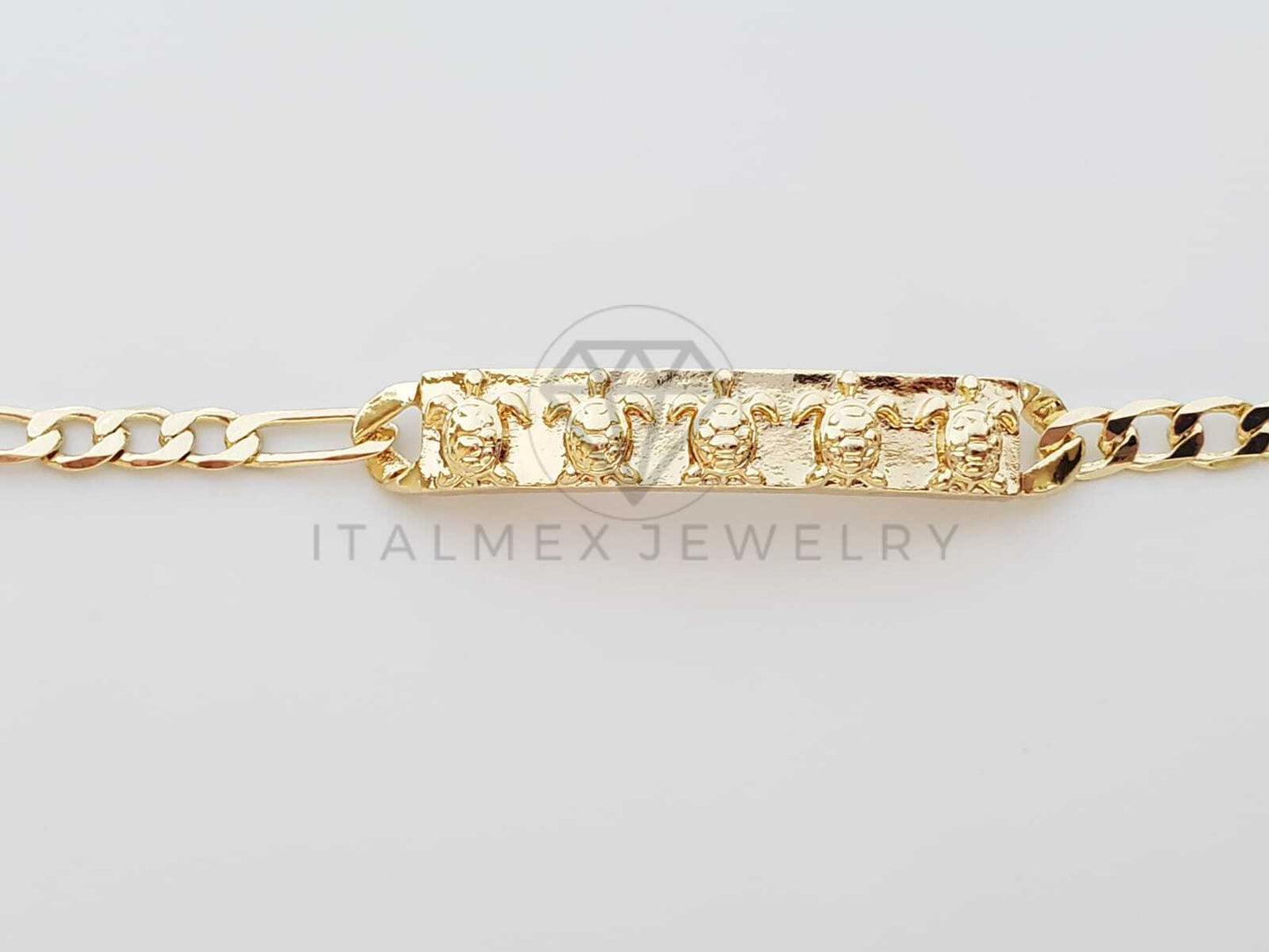 Esclava Elegante - 100140 - Diseño de Placa con 5 Tortugas Dorada Oro Laminado 18K
