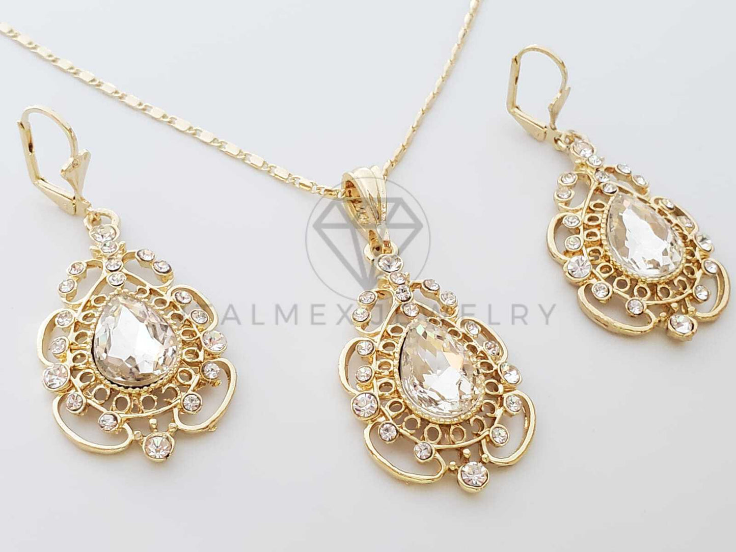 Juego de Lujo - 100635 - Diseño de Filigrana CZ Clara Oro Laminado 18K