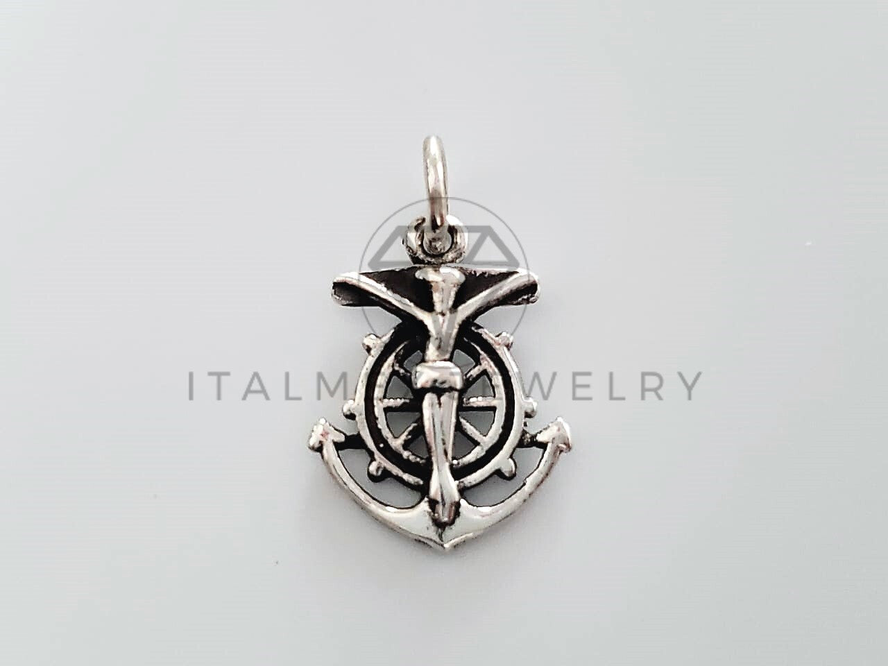 Dije Religioso - 104284 - Diseño Ancla Cristo Plata Fina .925