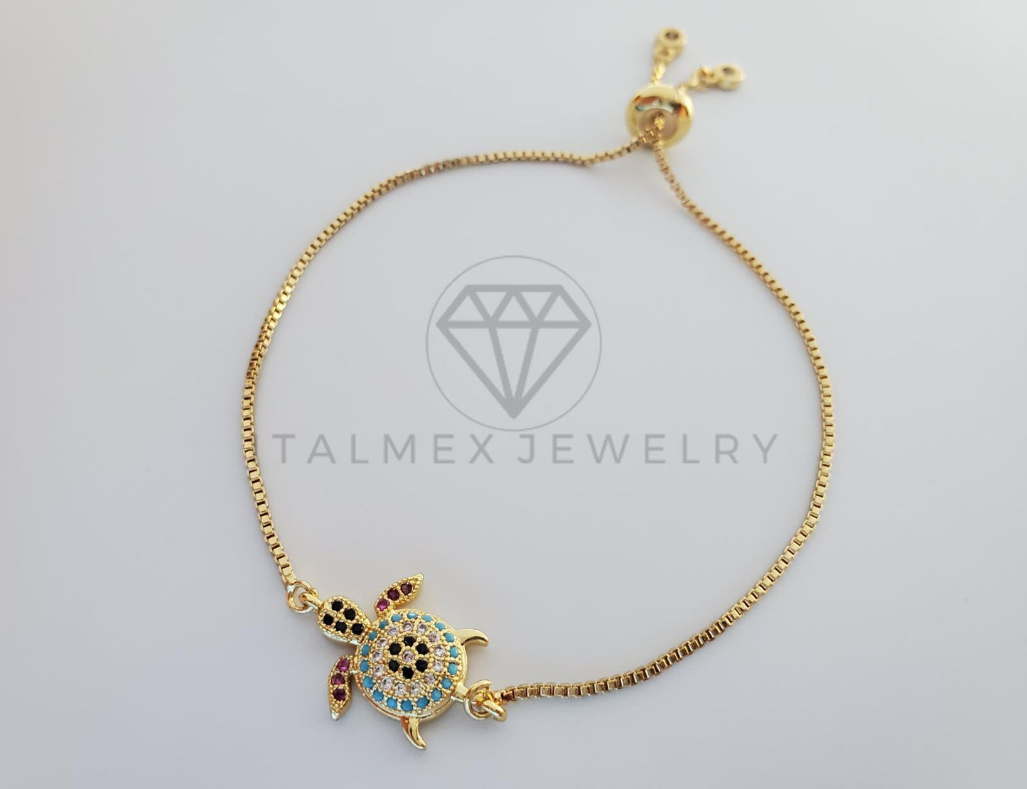 Pulsera Ajustable - 101294 - Diseño de Tortugas con CZ Color Oro Laminado 18K