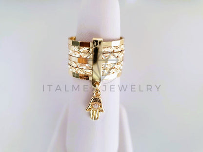 Anillo de Lujo - 103906 - Anillo Semanario Diamantado Mano Hamsa Oro Laminado 18K