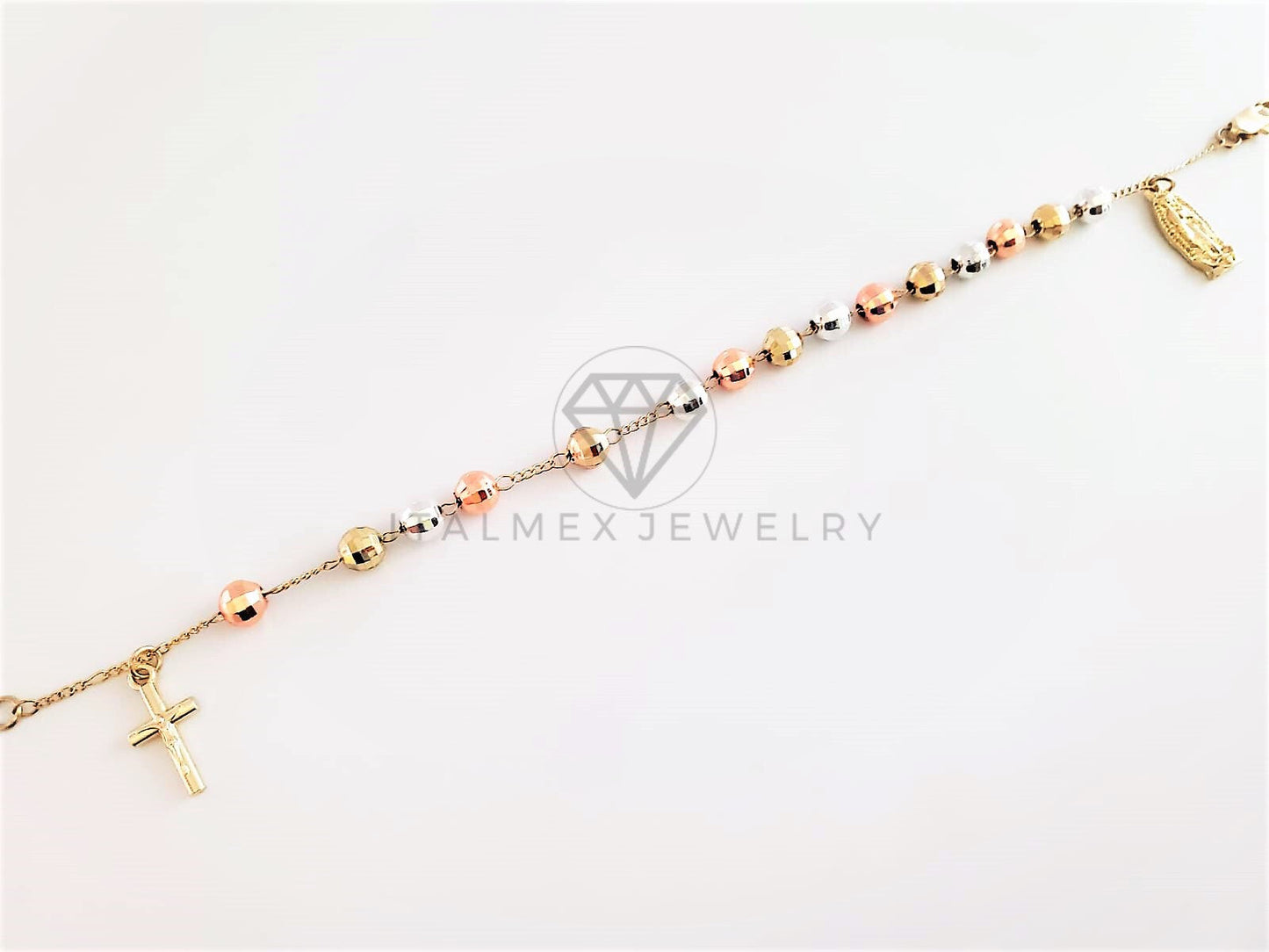 Pulsera de Lujo - 102865 - Misterio Bola Facetada Virgen y Cristo Oro Laminado 18K