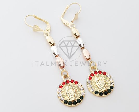 Arete de Lujo - 100766 - Arete Largo diseño de Rosario Virgen CZ Tricolor Oro Laminado 18K