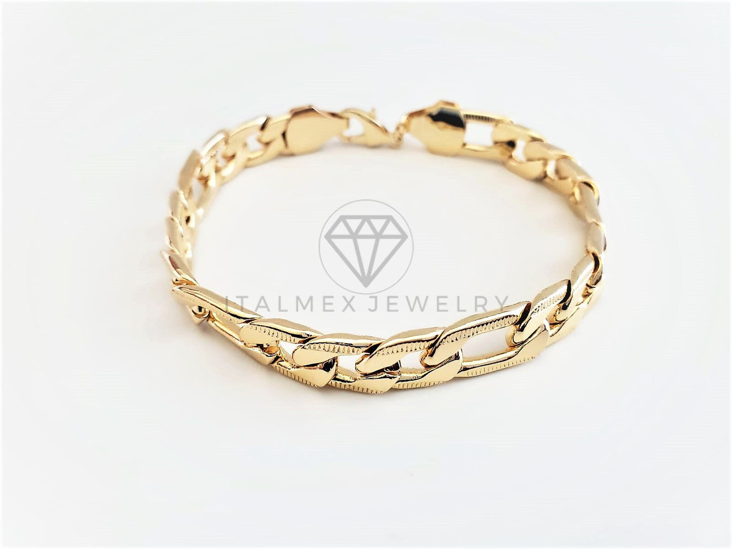 Pulsera Ajustable - 102862 - Diseño Figaro Link Diamantada 10mm/9" Oro Laminado 18K