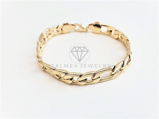 Pulsera Ajustable - 102862 - Diseño Figaro Link Diamantada 10mm/9" Oro Laminado 18K