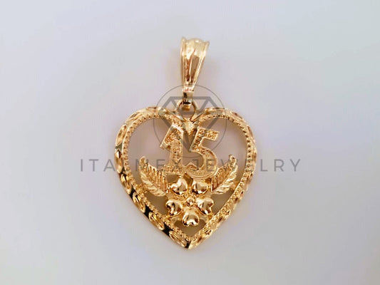 Dije Elegante - 104404 - Dije Corazón 15 Años Tamaño Chico Oro Laminado 18K