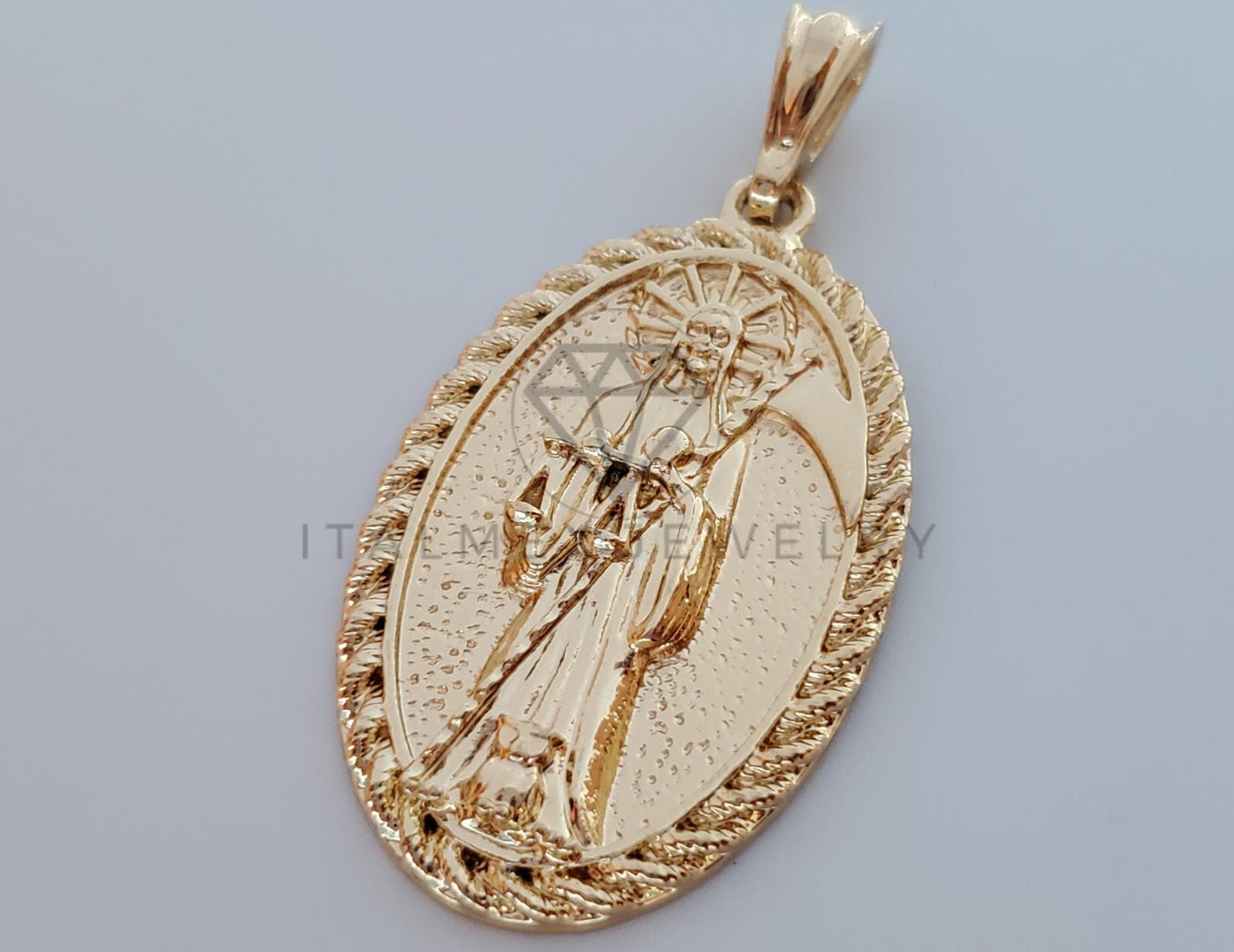 Dije Elegante - 101883 - Medalla de Santa Muerte Tamaño Mediana Oro Laminado 18K