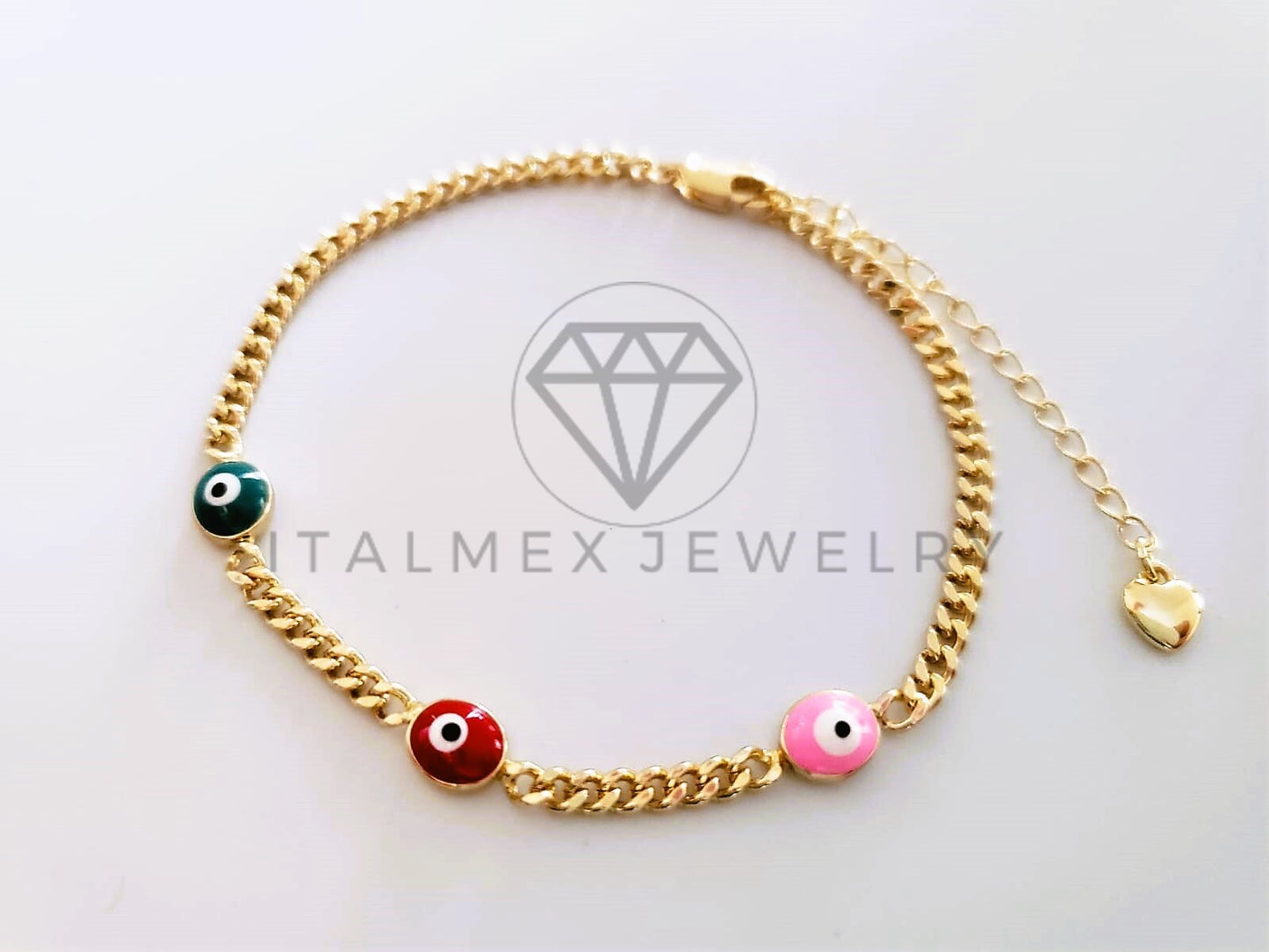 Pulsera Elegante - 104219 - Pulsera Cubana Ojo Turco Colores Oro Laminado 18K
