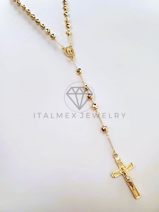 Rosario de Lujo - 104232 - Bola Diamantada con Medalla Virgen y Circonia Oro Laminado 18K