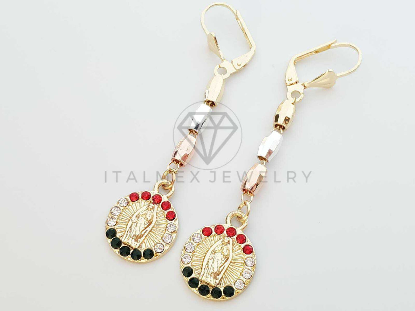 Arete de Lujo - 100766 - Arete Largo diseño de Rosario Virgen CZ Tricolor Oro Laminado 18K