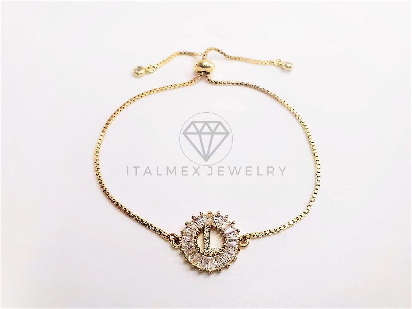 Pulsera Ajustable - 102637 - Diseño de Inicial "L" CZ Clara Oro Laminado 18K