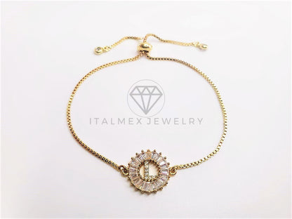 Pulsera Ajustable - 102637 - Diseño de Inicial "L" CZ Clara Oro Laminado 18K