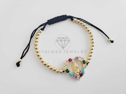Pulsera de Lujo - 102680 - Diseño Bolitas con Virgen CZ Colores Oro Laminado 18K