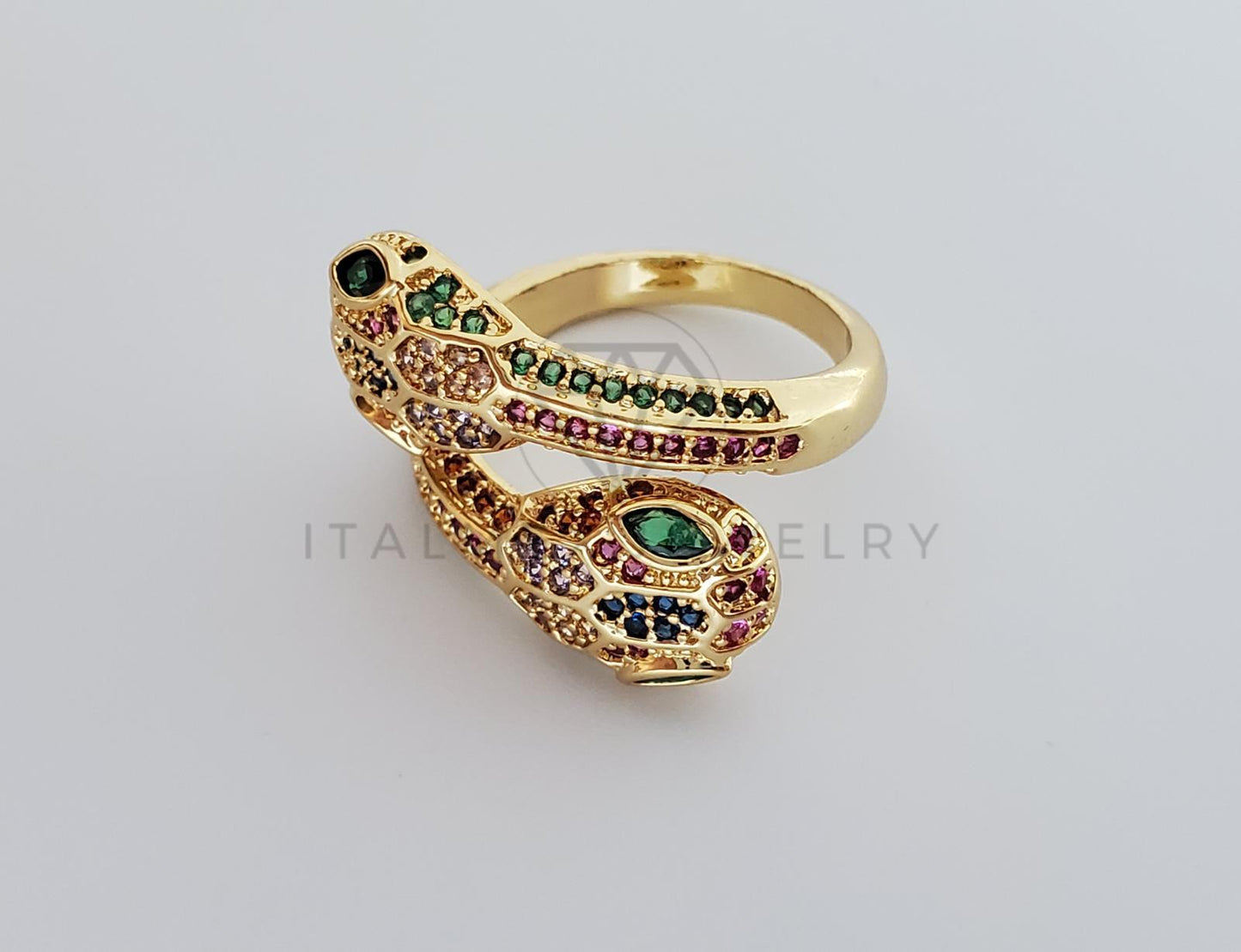 Anillo de Lujo - 101285 - Diseño Serpiente con CZ Colores Oro Laminado 18K