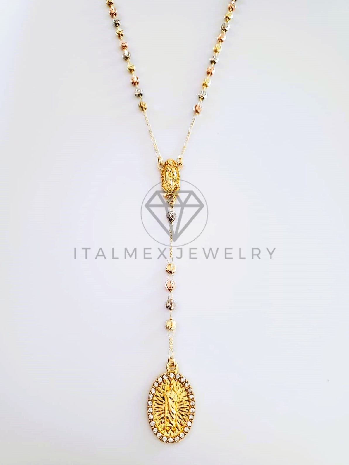 Rosario de Lujo - 104132 - Estilo Clásico con Medalla Virgen 3 Oros Oro Laminado 18K