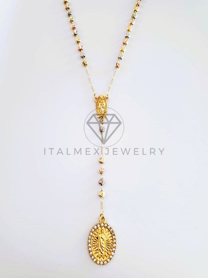 Rosario de Lujo - 104132 - Estilo Clásico con Medalla Virgen 3 Oros Oro Laminado 18K